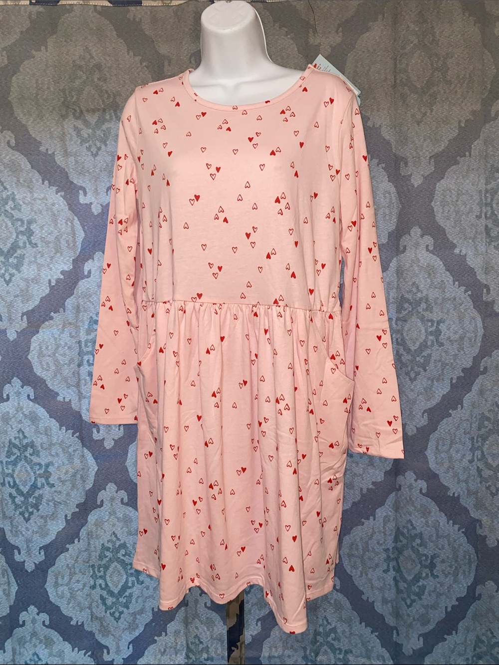 Cat & Jack Pink Long Sleeve Dress with Red Heart Print